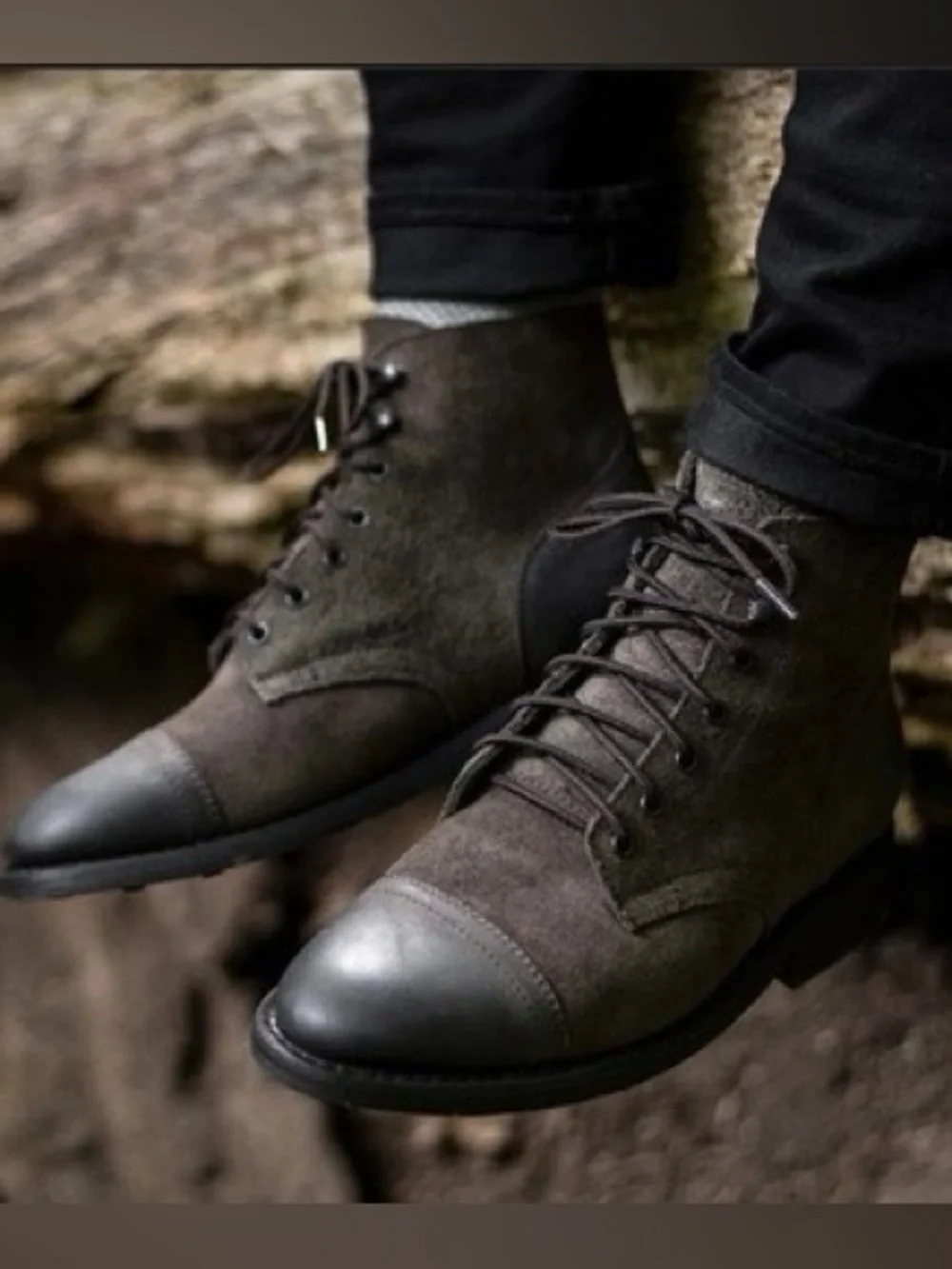 Thursday Captain Lace Up Boots Driftwood Mixed Leather Suede Cap Toe Size 12.5